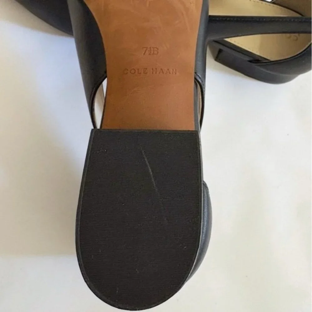 NWOB Cole Haan Women 7B Black Leather Slingback Pumps Pointed Toe Office Chic - Picture 7 of 7